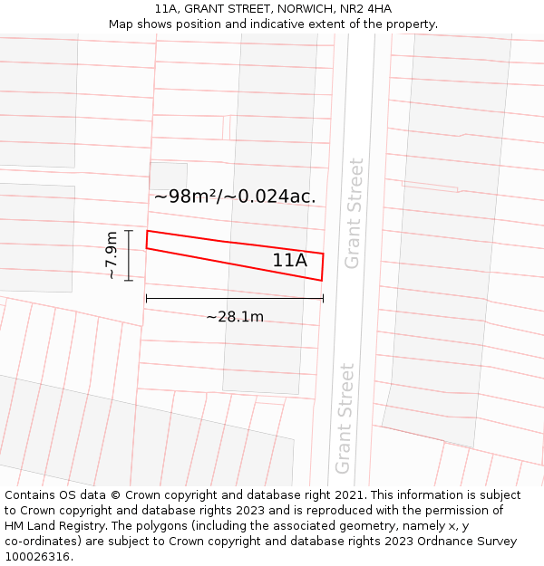 11A, GRANT STREET, NORWICH, NR2 4HA: Plot and title map