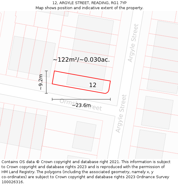 12, ARGYLE STREET, READING, RG1 7YP: Plot and title map