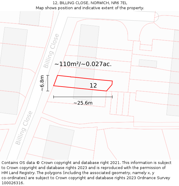 12, BILLING CLOSE, NORWICH, NR6 7EL: Plot and title map