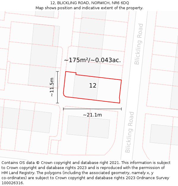 12, BLICKLING ROAD, NORWICH, NR6 6DQ: Plot and title map