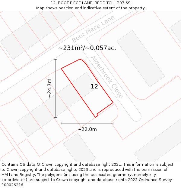12, BOOT PIECE LANE, REDDITCH, B97 6SJ: Plot and title map
