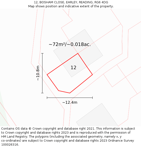 12, BOSHAM CLOSE, EARLEY, READING, RG6 4DG: Plot and title map