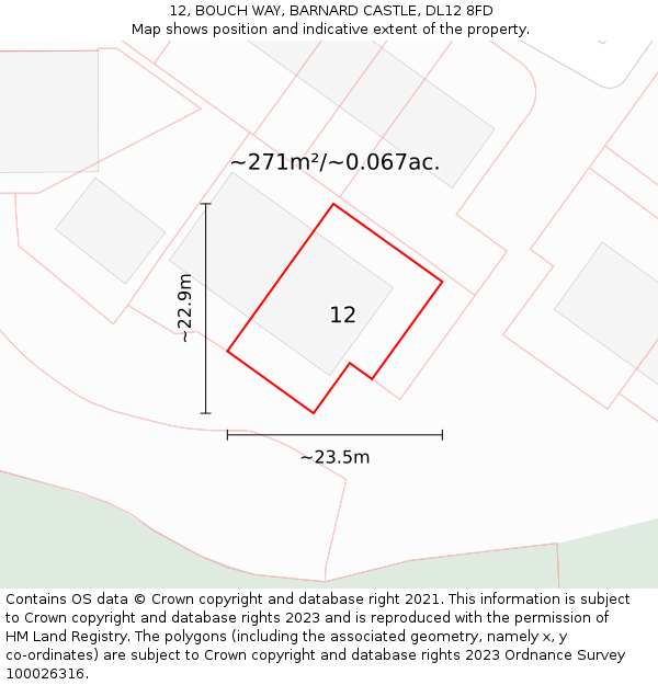12, BOUCH WAY, BARNARD CASTLE, DL12 8FD: Plot and title map