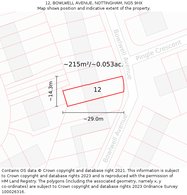 12, BOWLWELL AVENUE, NOTTINGHAM, NG5 9HX: Plot and title map
