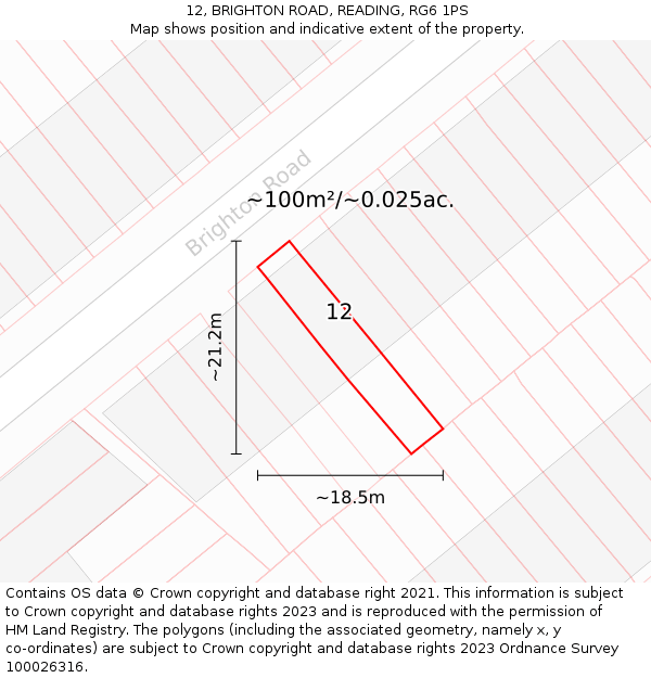 12, BRIGHTON ROAD, READING, RG6 1PS: Plot and title map