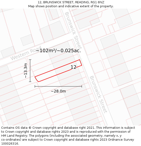 12, BRUNSWICK STREET, READING, RG1 6NZ: Plot and title map