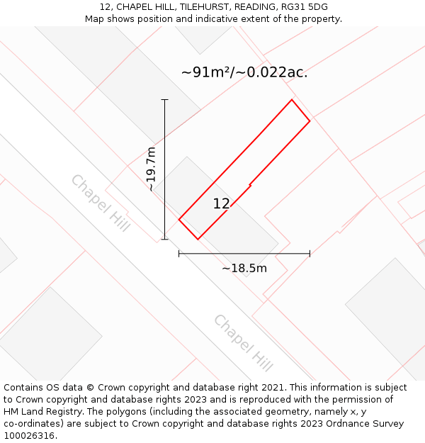 12, CHAPEL HILL, TILEHURST, READING, RG31 5DG: Plot and title map