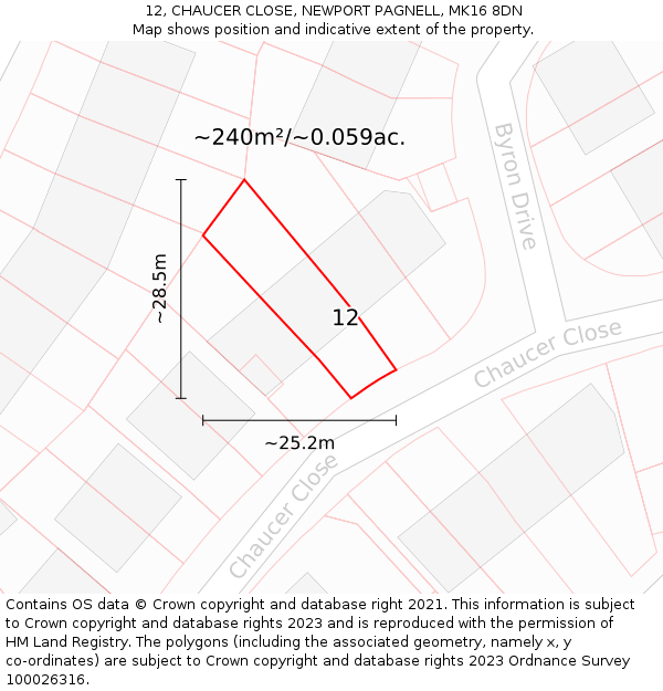 12, CHAUCER CLOSE, NEWPORT PAGNELL, MK16 8DN: Plot and title map