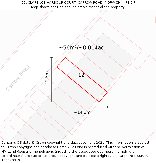 12, CLARENCE HARBOUR COURT, CARROW ROAD, NORWICH, NR1 1JF: Plot and title map