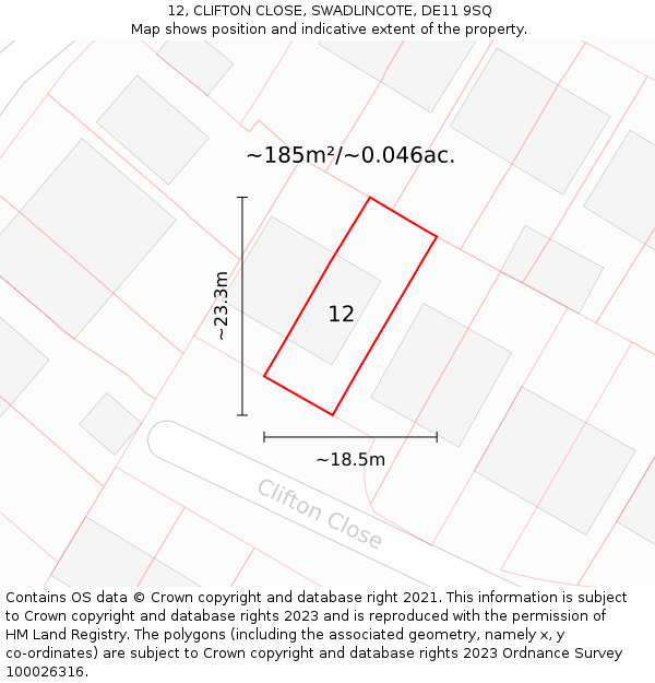 12, CLIFTON CLOSE, SWADLINCOTE, DE11 9SQ: Plot and title map