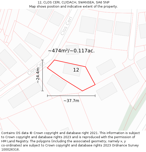12, CLOS CERI, CLYDACH, SWANSEA, SA6 5NP: Plot and title map