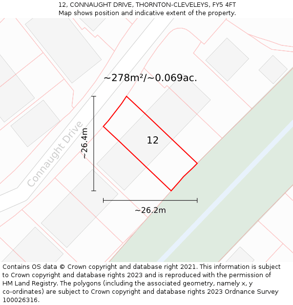12, CONNAUGHT DRIVE, THORNTON-CLEVELEYS, FY5 4FT: Plot and title map