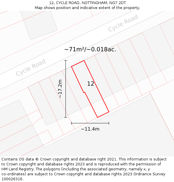 12, CYCLE ROAD, NOTTINGHAM, NG7 2DT: Plot and title map