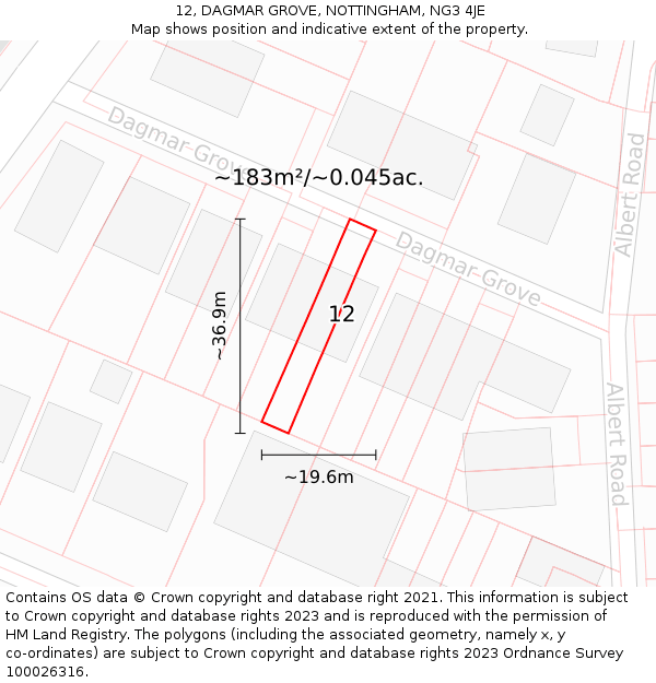 12, DAGMAR GROVE, NOTTINGHAM, NG3 4JE: Plot and title map