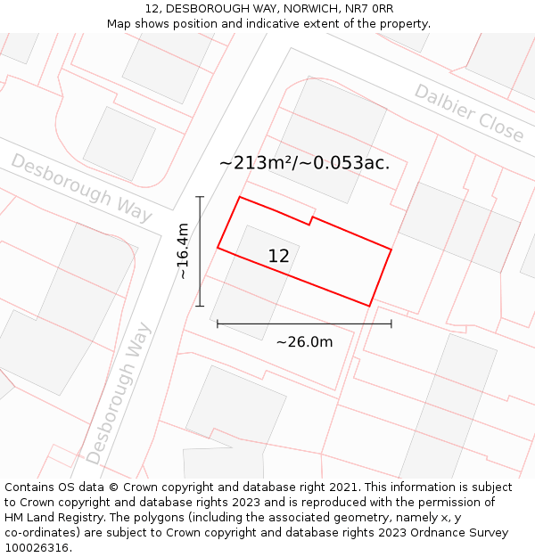 12, DESBOROUGH WAY, NORWICH, NR7 0RR: Plot and title map