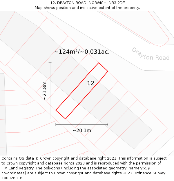 12, DRAYTON ROAD, NORWICH, NR3 2DE: Plot and title map
