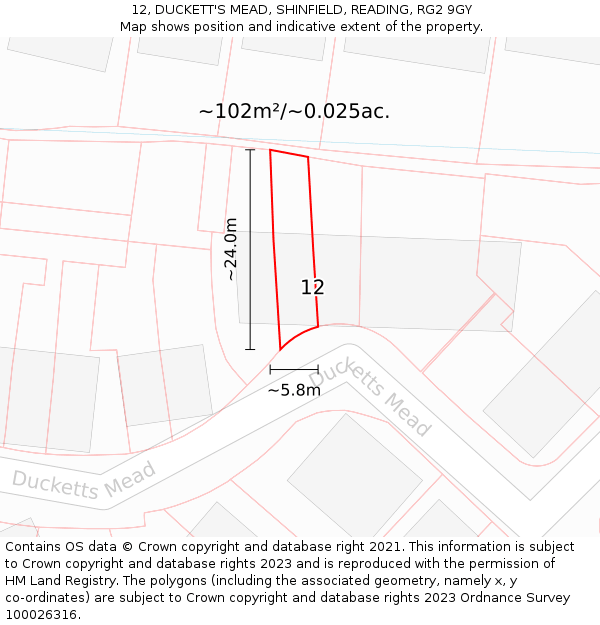 12, DUCKETT'S MEAD, SHINFIELD, READING, RG2 9GY: Plot and title map
