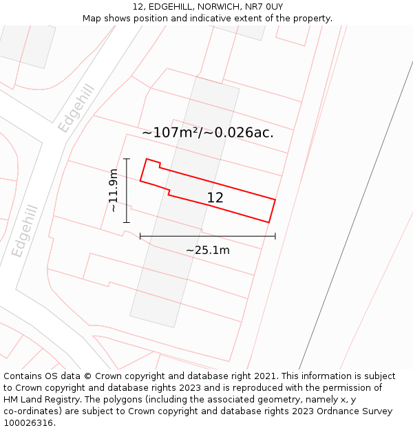 12, EDGEHILL, NORWICH, NR7 0UY: Plot and title map