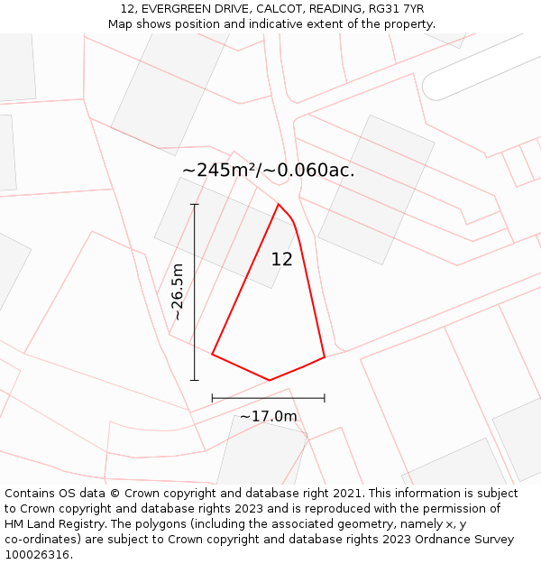 12, EVERGREEN DRIVE, CALCOT, READING, RG31 7YR: Plot and title map