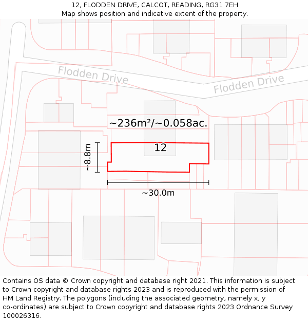 12, FLODDEN DRIVE, CALCOT, READING, RG31 7EH: Plot and title map