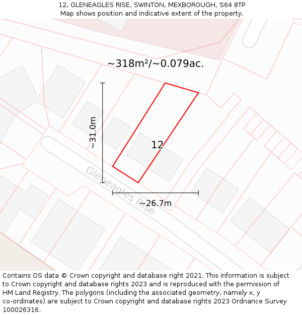12, GLENEAGLES RISE, SWINTON, MEXBOROUGH, S64 8TP: Plot and title map
