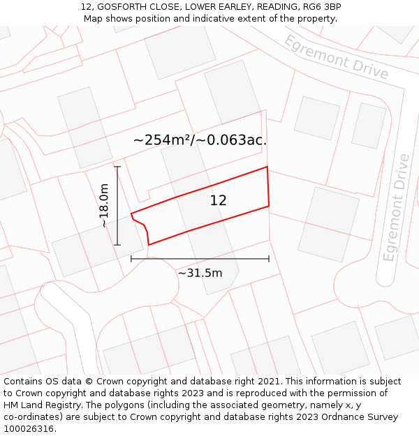 12, GOSFORTH CLOSE, LOWER EARLEY, READING, RG6 3BP: Plot and title map