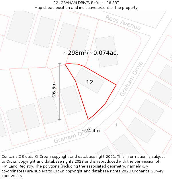 12, GRAHAM DRIVE, RHYL, LL18 3RT: Plot and title map