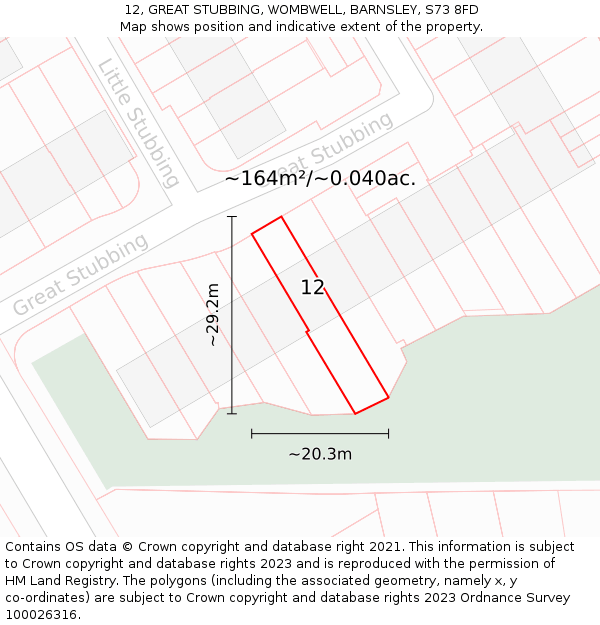 12, GREAT STUBBING, WOMBWELL, BARNSLEY, S73 8FD: Plot and title map