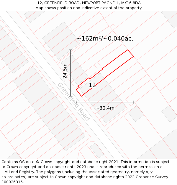 12, GREENFIELD ROAD, NEWPORT PAGNELL, MK16 8DA: Plot and title map