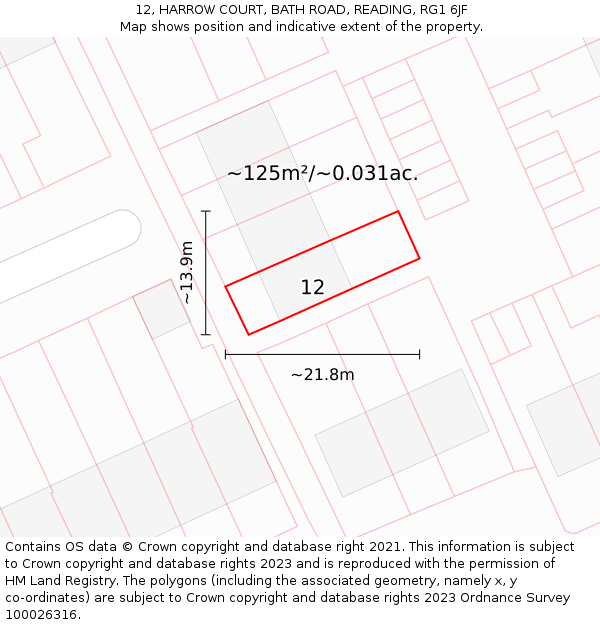 12, HARROW COURT, BATH ROAD, READING, RG1 6JF: Plot and title map