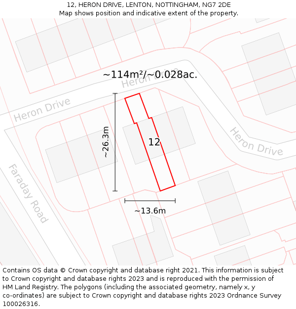 12, HERON DRIVE, LENTON, NOTTINGHAM, NG7 2DE: Plot and title map