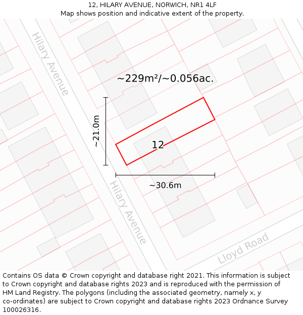 12, HILARY AVENUE, NORWICH, NR1 4LF: Plot and title map
