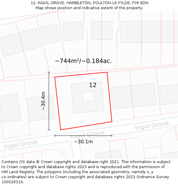 12, INGOL GROVE, HAMBLETON, POULTON-LE-FYLDE, FY6 9DN: Plot and title map