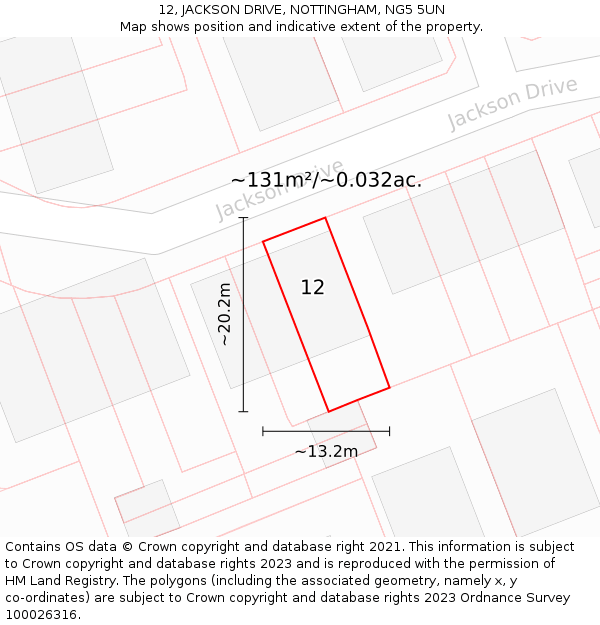 12, JACKSON DRIVE, NOTTINGHAM, NG5 5UN: Plot and title map