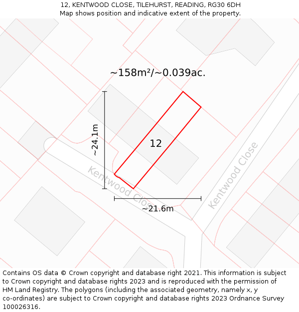 12, KENTWOOD CLOSE, TILEHURST, READING, RG30 6DH: Plot and title map