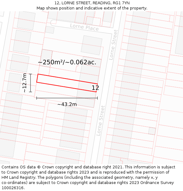 12, LORNE STREET, READING, RG1 7YN: Plot and title map