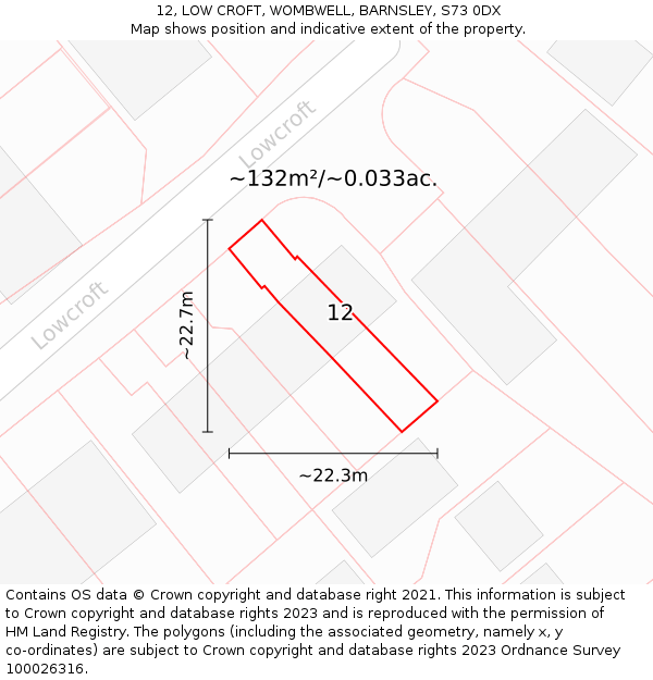 12, LOW CROFT, WOMBWELL, BARNSLEY, S73 0DX: Plot and title map