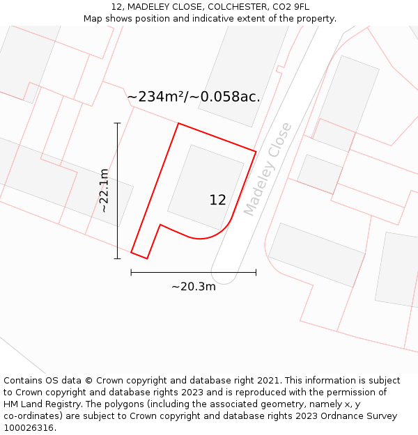 12, MADELEY CLOSE, COLCHESTER, CO2 9FL: Plot and title map