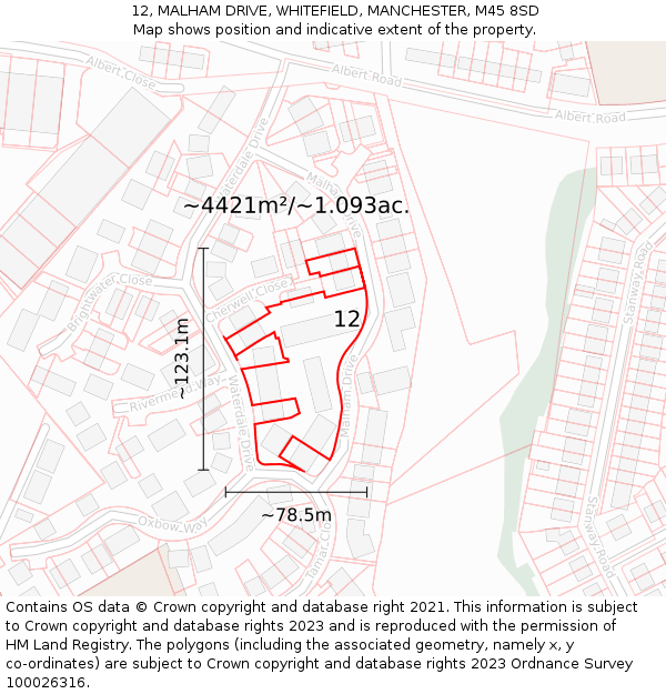 12, MALHAM DRIVE, WHITEFIELD, MANCHESTER, M45 8SD: Plot and title map