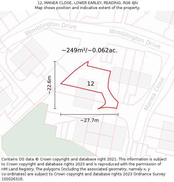 12, MANEA CLOSE, LOWER EARLEY, READING, RG6 4JN: Plot and title map