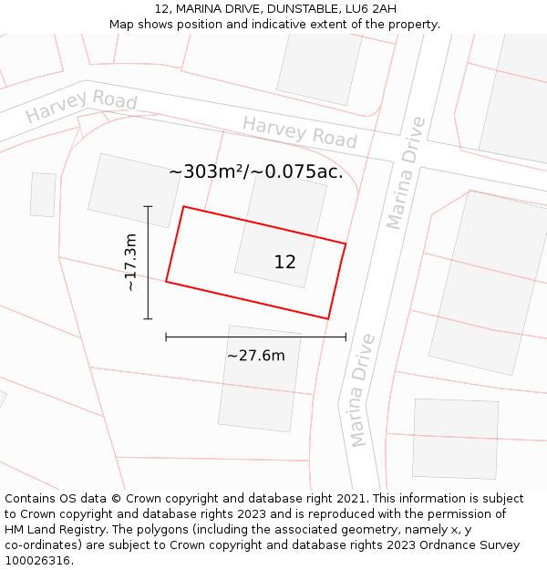 12, MARINA DRIVE, DUNSTABLE, LU6 2AH: Plot and title map