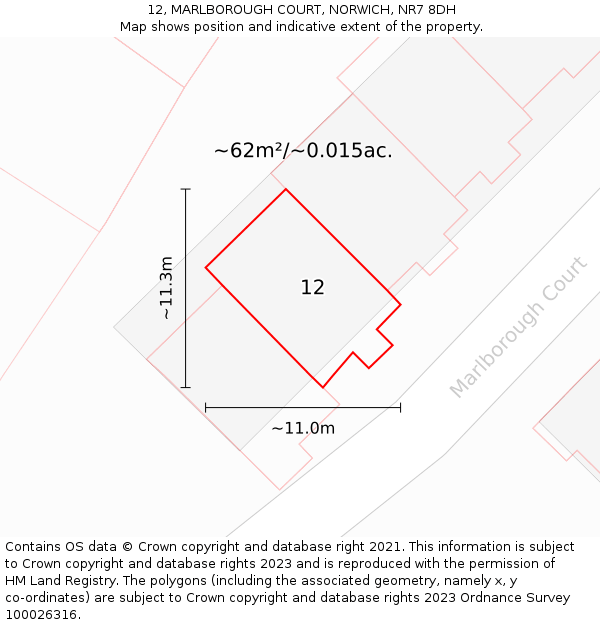 12, MARLBOROUGH COURT, NORWICH, NR7 8DH: Plot and title map