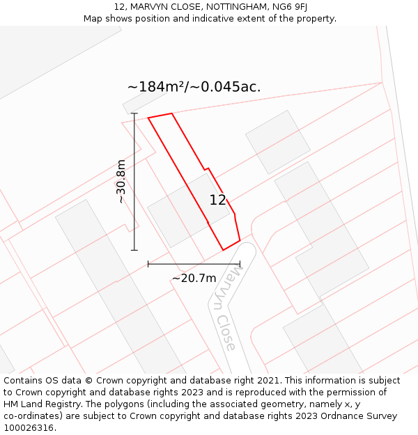 12, MARVYN CLOSE, NOTTINGHAM, NG6 9FJ: Plot and title map