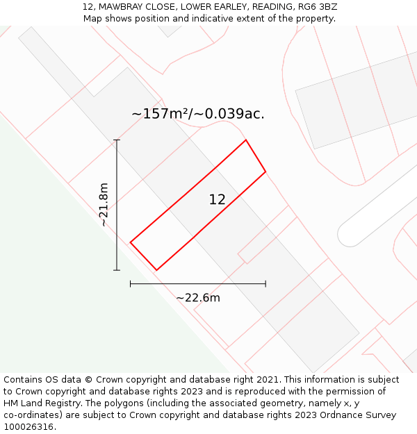 12, MAWBRAY CLOSE, LOWER EARLEY, READING, RG6 3BZ: Plot and title map