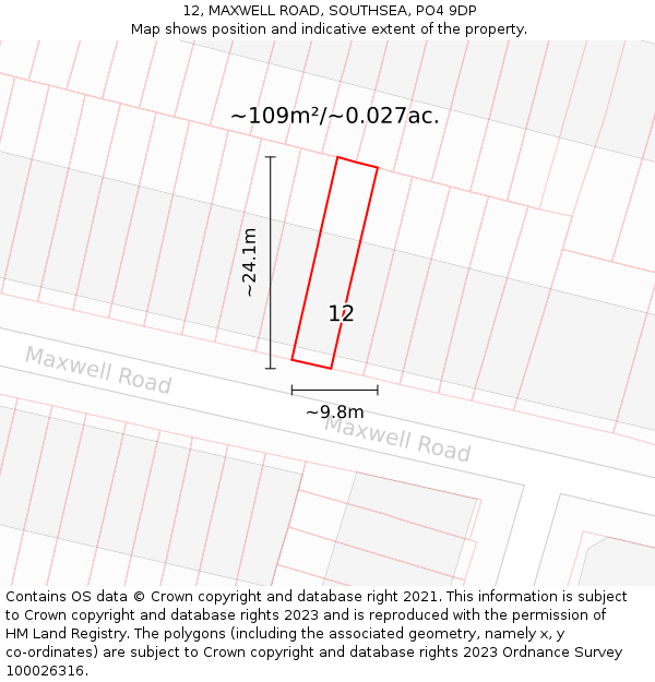 12, MAXWELL ROAD, SOUTHSEA, PO4 9DP: Plot and title map