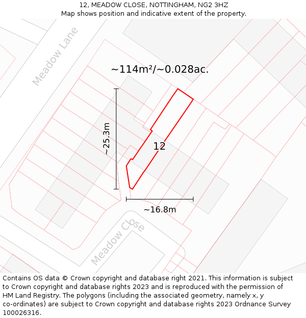 12, MEADOW CLOSE, NOTTINGHAM, NG2 3HZ: Plot and title map