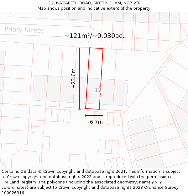 12, NAZARETH ROAD, NOTTINGHAM, NG7 2TP: Plot and title map