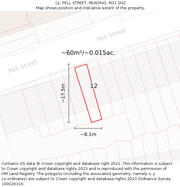 12, PELL STREET, READING, RG1 2NZ: Plot and title map