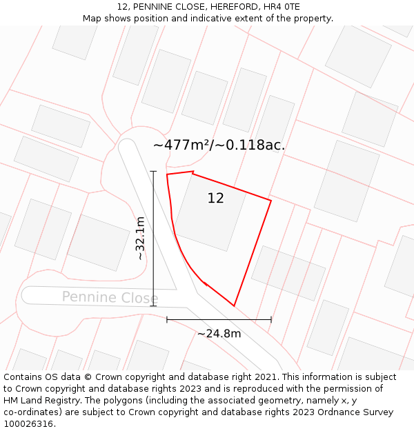 12, PENNINE CLOSE, HEREFORD, HR4 0TE: Plot and title map