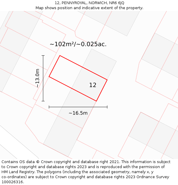 12, PENNYROYAL, NORWICH, NR6 6JQ: Plot and title map